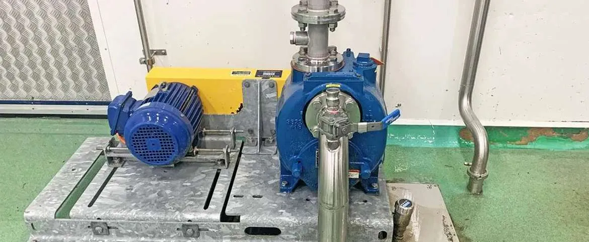 Gorman-Rupp wastewater pump system with electric motor, installed in a vegetable processing plant for efficient wastewater management.